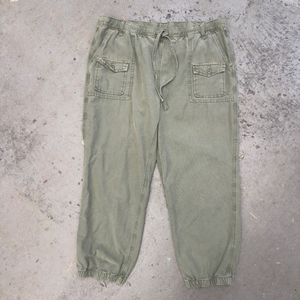 Aerie Olive Green Cargo Jogger Pants XL Cotton Lyocell Drawstring Waist Pockets